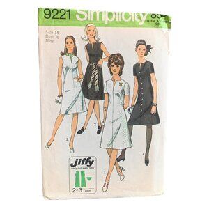 Simplicity 9221 Misses Jiffy Dress Sewing Pattern Size 14 Retro 60s Chic